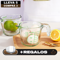 [Llevá 5 Pagá 3] Jarra Medidora de Vidrio Multiuso SmartGlass con Filtro (¡Diseño Premium y Súper Funcional!) + 5 Vasos Aruba