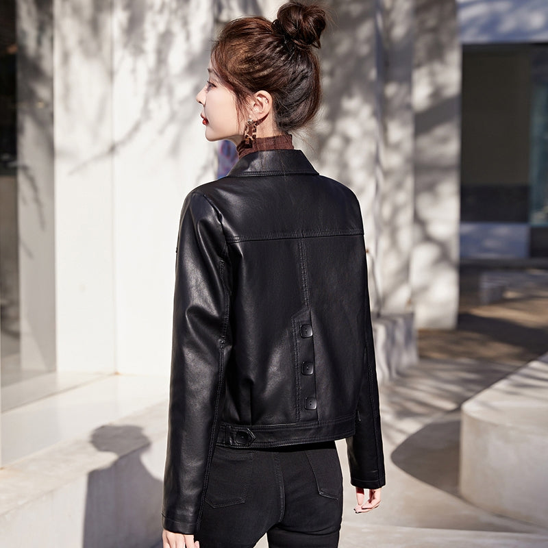 [Llevá 2 Pagá 1] Campera Femenina Luara de Cuero Legítimo con Bolsillos Laterales (¡Textura suave y diseño retro!)