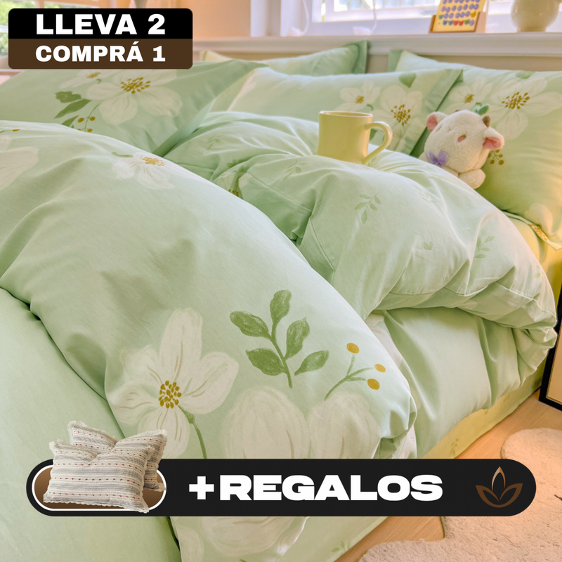 [Llevá 2 Pagá 1] Juego de Cama Completo Luna Estampado en Algodón y Poliéster (¡Noches Maravillosas de Relax!) +2 Fundas para Almohada