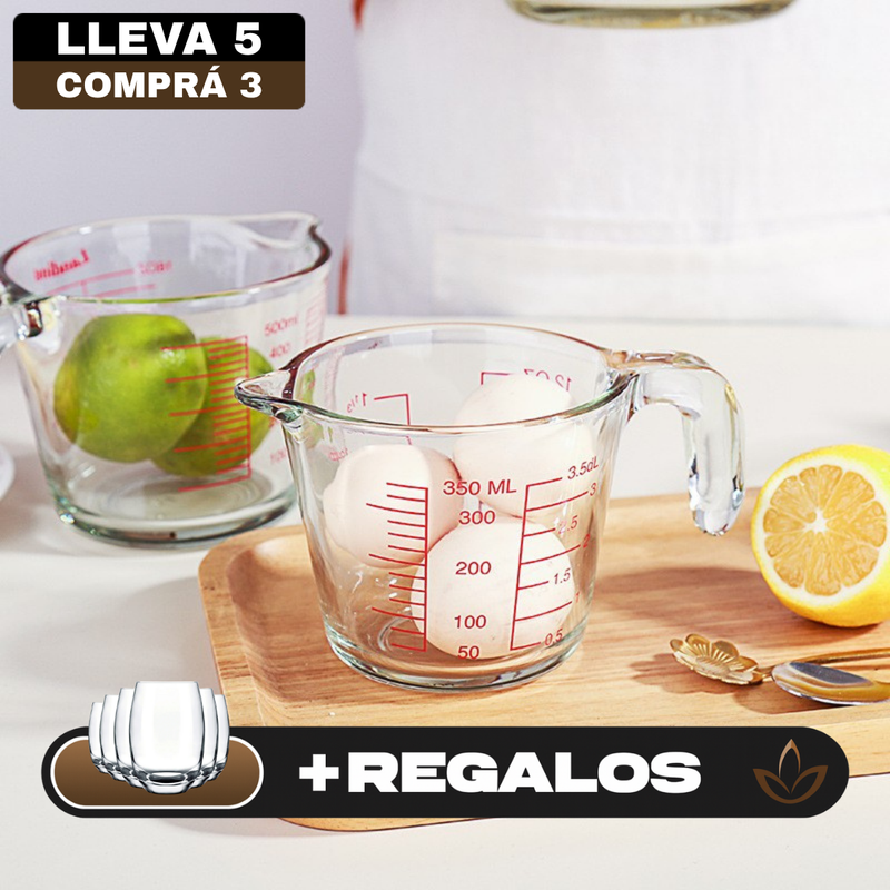 [Llevá 5 Pagá 3] Jarra Medidora de Vidrio Multiuso SmartGlass con Filtro (¡Diseño Premium y Súper Funcional!) + 5 Vasos Aruba