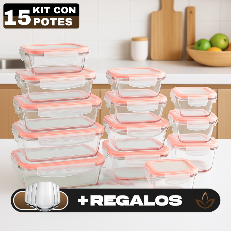 Kit con 15 Frascos Herméticos de Vidrio + 10 Vasos de Vidrio Aruba [¡ÚLTIMAS UNIDADES EN STOCK!]