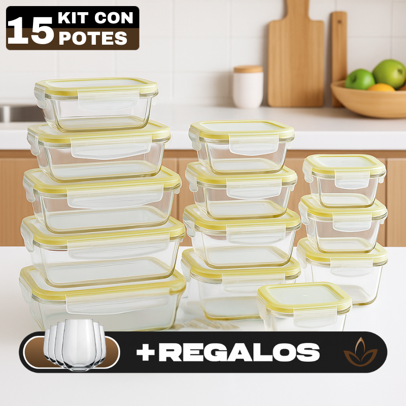 Kit con 15 Frascos Herméticos de Vidrio + 10 Vasos de Vidrio Aruba [¡ÚLTIMAS UNIDADES EN STOCK!]